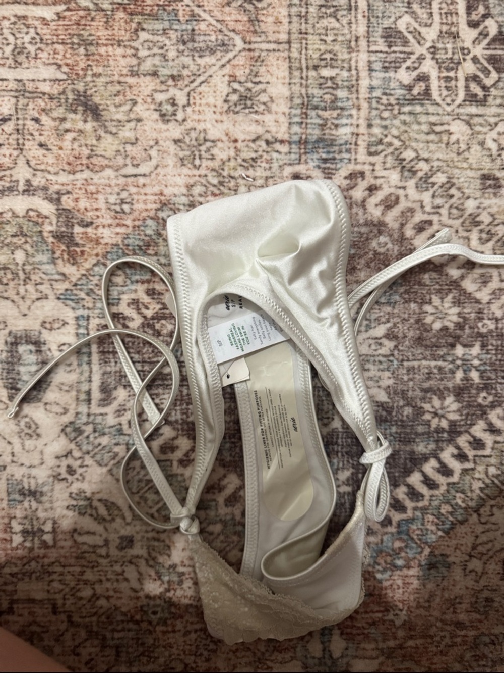 aerie Shimmery Ivory Lace-Trim Triangle Bikini Bottoms - Picture 3 of 3